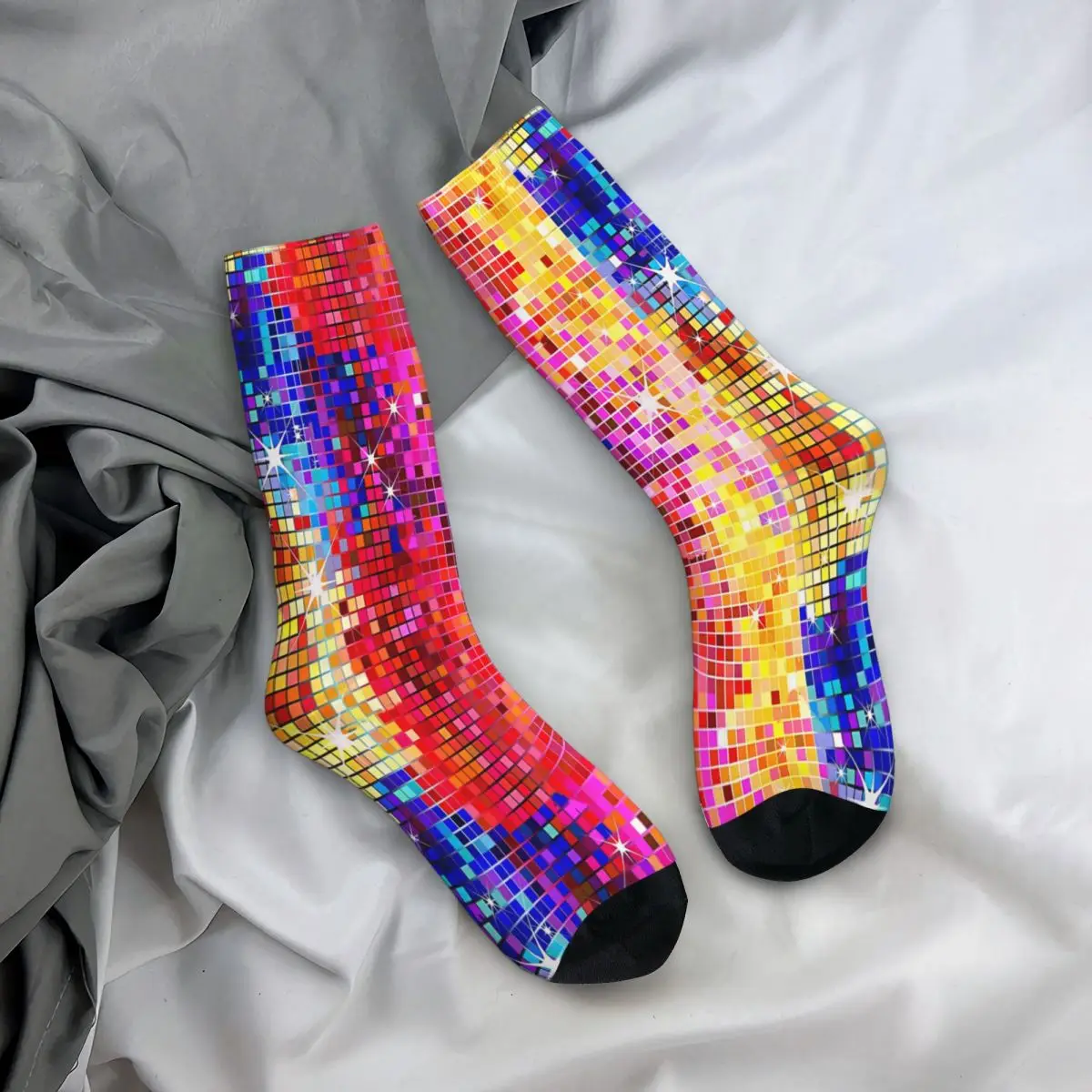 Image Of Metallic Colorful Sequins Look Disco Ball Image Glitter Pattern Sequins Socks Male Mens Women Spring Stockings Printed