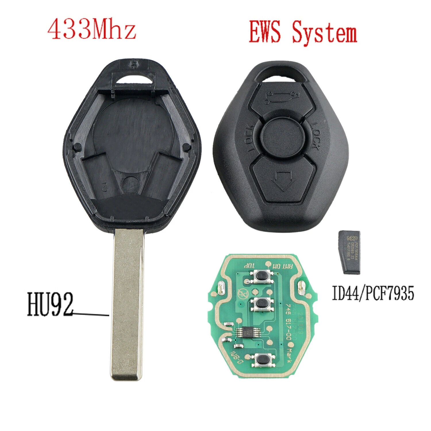 Clé télécommande à 3 boutons pour BMW, 433MHz, EWS, puce PCF7935, E46, E39, série 3, 5, 7, X5