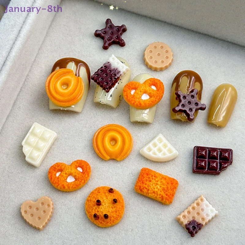 3D Simulated Cookies Resin Nail Art Decorations Funny Creative Chocolate Bean Biscuits Nail Charms For DIY Crafts Manicure Salon