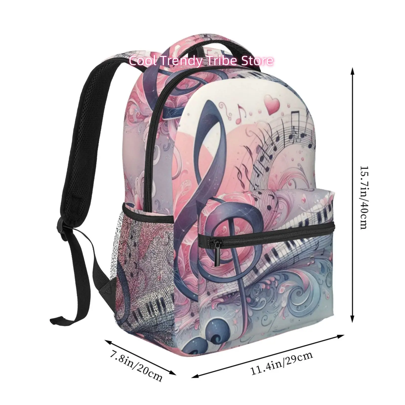 Pastel Music & Piano Key Backpack with High Quality Oxford Cloth Suitable for Commuting,, College, for Daily Use - Adjustable St
