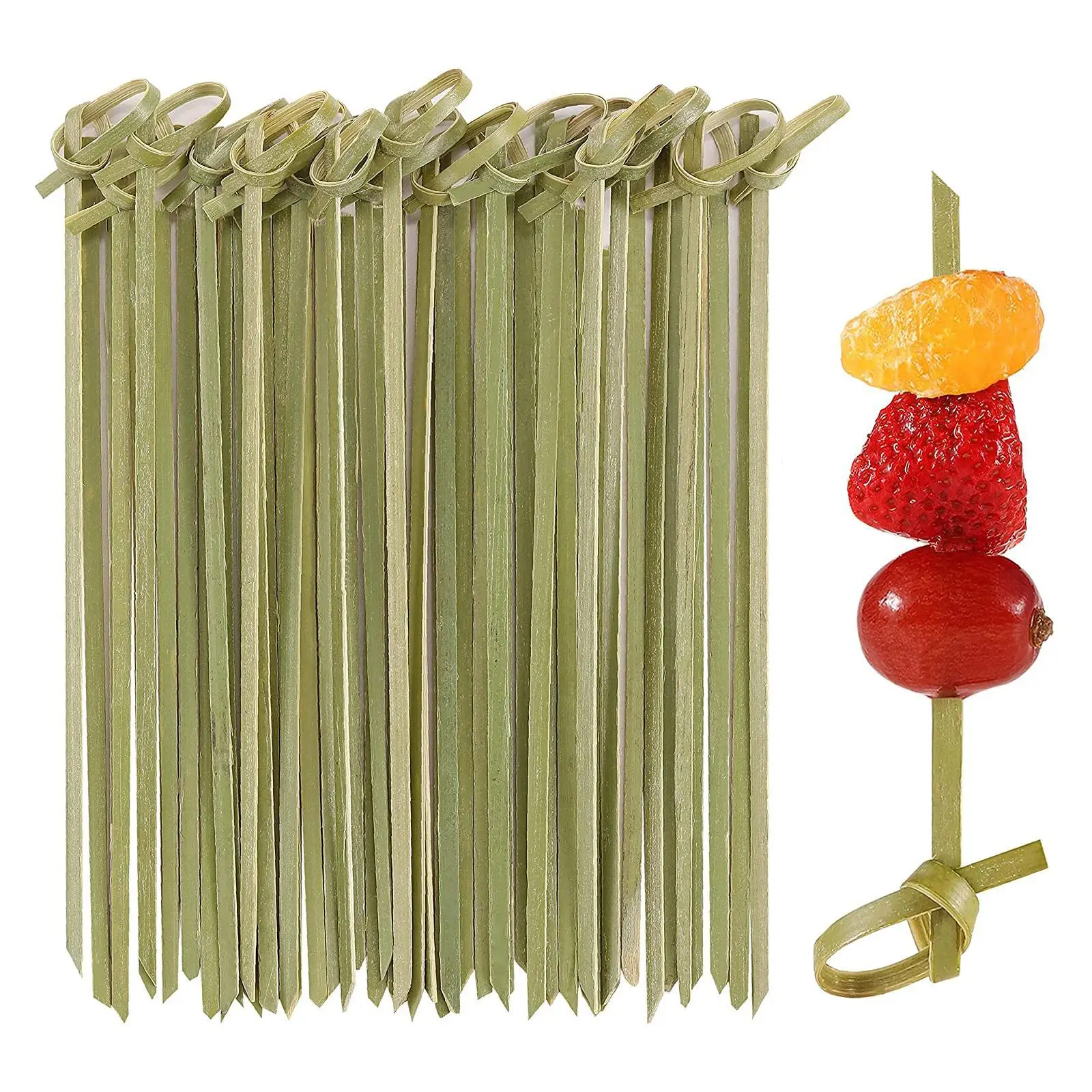 100Pcs 12CM Disposable Bamboo Fruit Picks Knot Skewers Cocktail Decoration Toothpicks Salad Sandwich Buffet Desserts Decoration