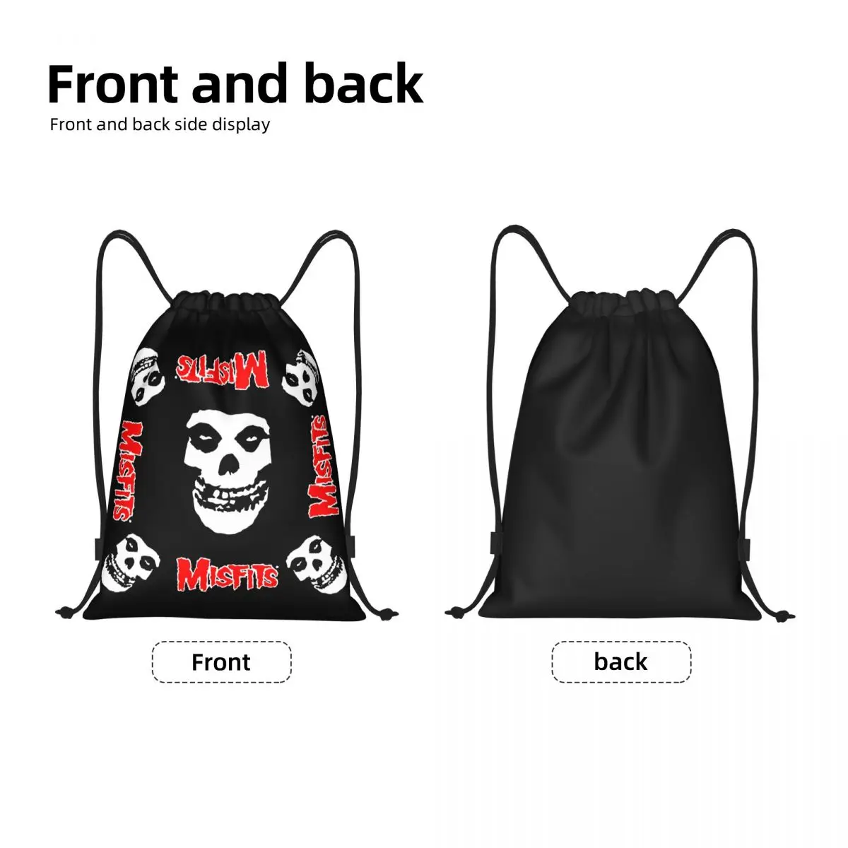 Custom Horror Punk Rock Misfits Skull Drawstring Bag Men Women Lightweight Sports Gym Storage Backpack