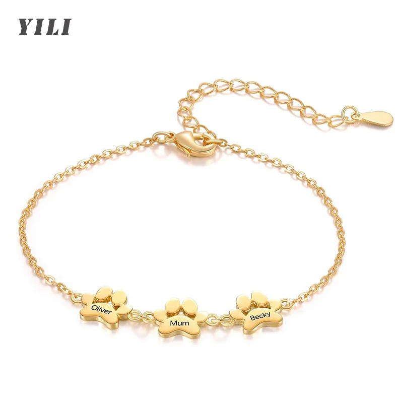 

Personalized Pet Paw 1-5 Names Bracelet Adjustable Name Bracelet Dog Cat Paw Bracelet Memorial Jewelry Gift for Pet Lovers