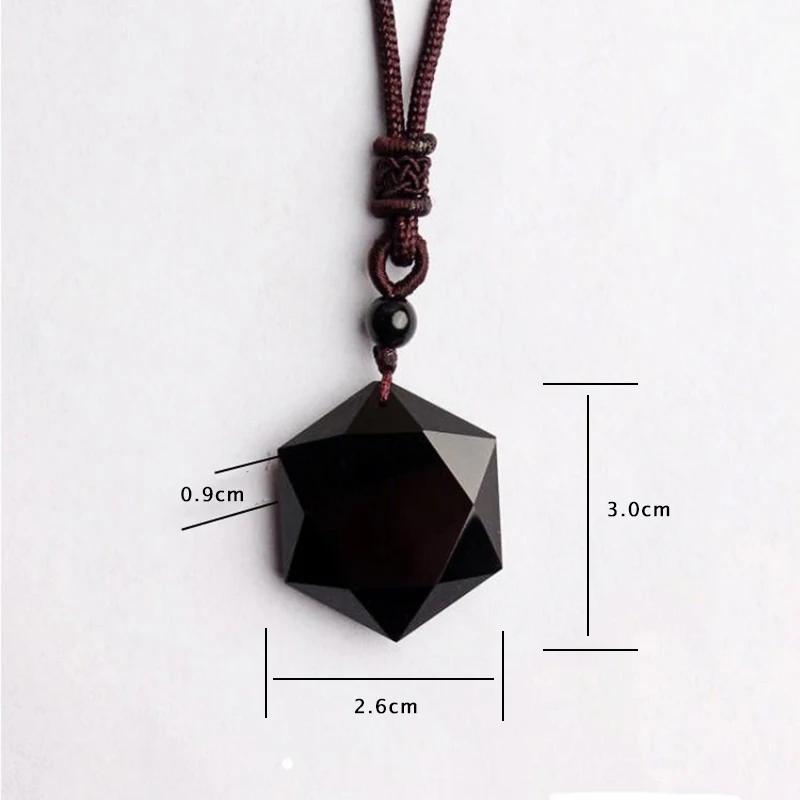 Black Obsidian Natural Stone Pendant Necklaces For Women and Men Cubic Hexagram Sweater Necklace Amulets And Talismans Jewelry