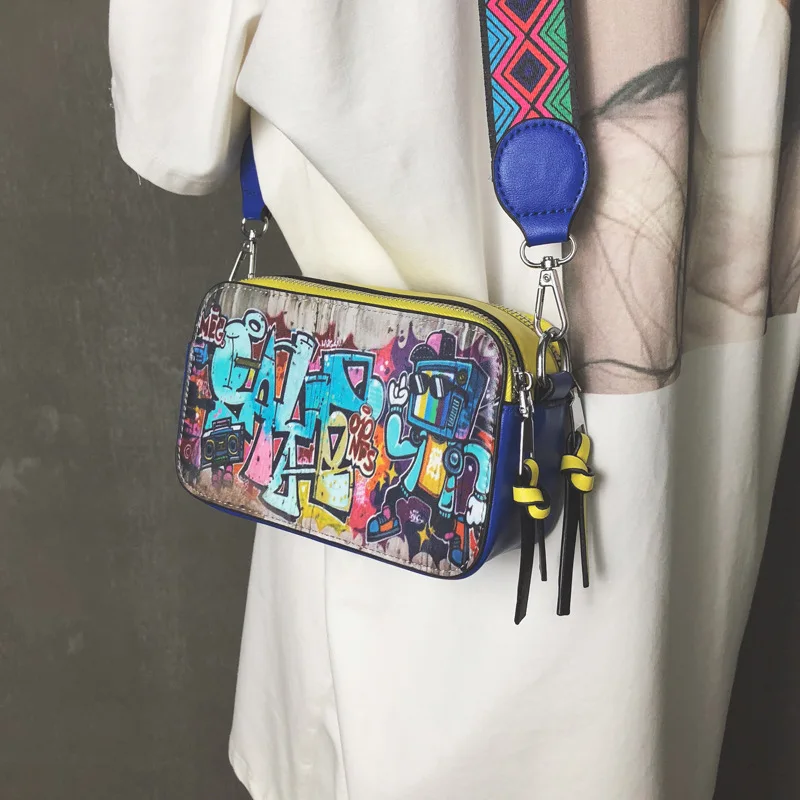 Urban Graffiti Art Sling Bag Trendy PU Crossbody Bag with Adjustable Strap for Daily Casual Use for Women