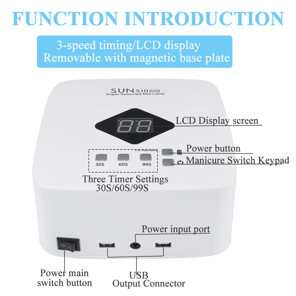 Sun S10 Bezprzewodowa lampa UV LED do paznokci z 30 diodami LED Profesjonalna suszarka do paznokci z możliwością ładowania i 3 ustawieniami timera do użytku domowego i w salonie