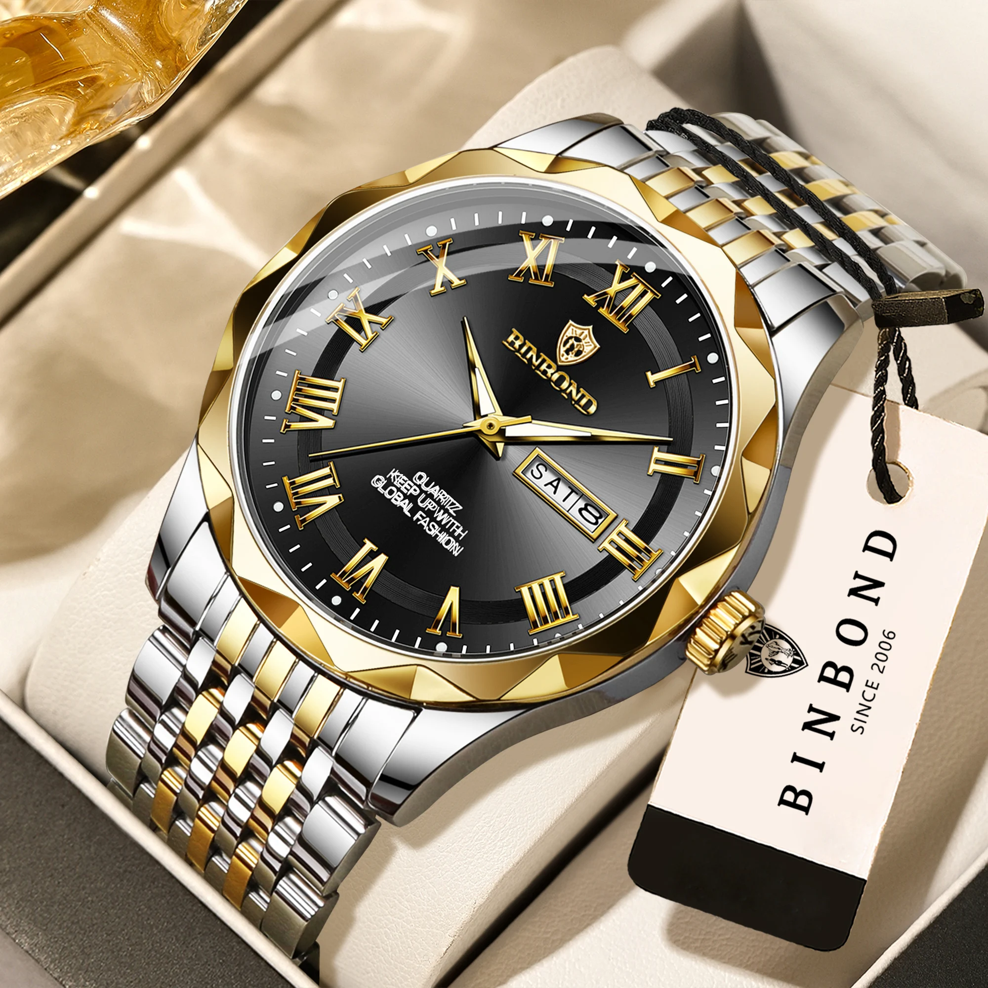 BINBOND Original Brand Fashion Quartz Wristwatches For Men Luminous Waterproof  Men's Watch Luxury Reloj Pare Hombre +Box