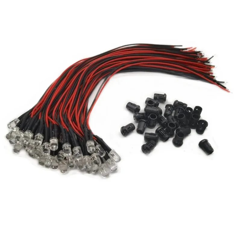 10 قطعة 3 مللي متر/5 مللي متر/10 مللي متر أحمر/أخضر/أزرق/RGB أبيض UV DC12V مستدير مسبق السلكية المياه واضح LED مع حامل بلاستيك