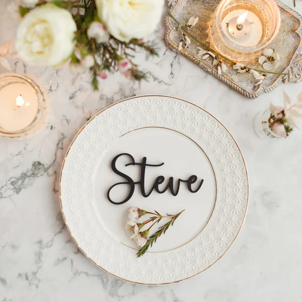 20pcs Custom Wedding Table Seat Name Tags Wedding Place Cards Laser Cut Acrylic Names Anniversary Birthday Party Table Decor