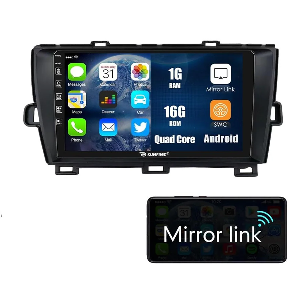 Autoradio Android 9 pouces 2din, pour Toyota PRIUS 2009 – 2014, lecteur multimédia de Navigation GPS, Bluetooth, écran tactile IPS, unité centrale