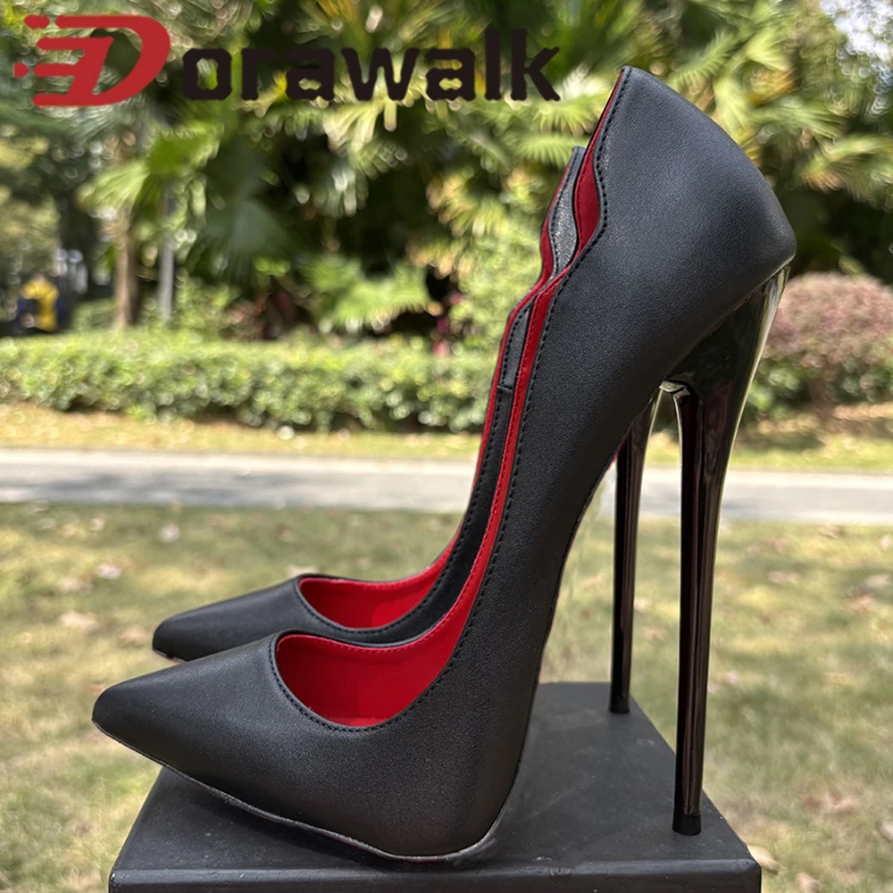 

2026 Customize Side V Cut 16cm Ultra High Heels Matte Black Red inside Woman Pumps Curl Cut Slip on Pointed toe T-stage Shoes