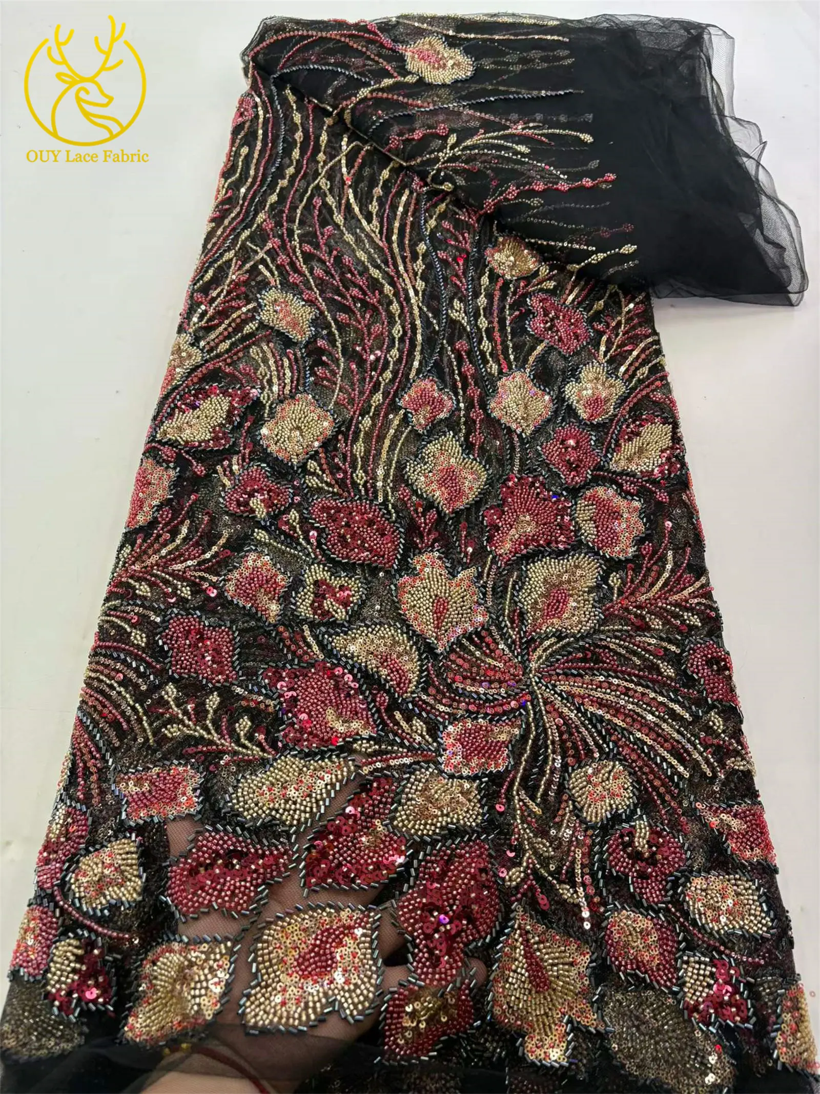 Großhandel Nigerianischer Brautkleid-Spitzenstoff 2026 Luxuriöse Französische Afrikanische Pailletten-Tüllspitze für Hochzeitskleider und Partykleider zum Nähen – Detail 5