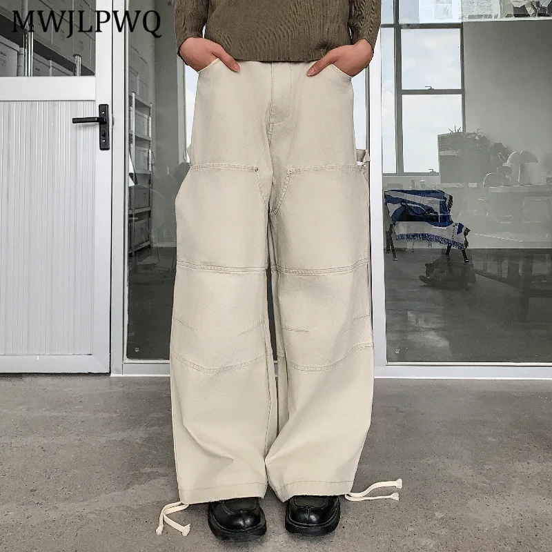 

MWJLPWQ Washed Double Large Pocket Oversized Cargo Trousers American Style Street Spliced Baggy Wide Leg Casual Pants 20961