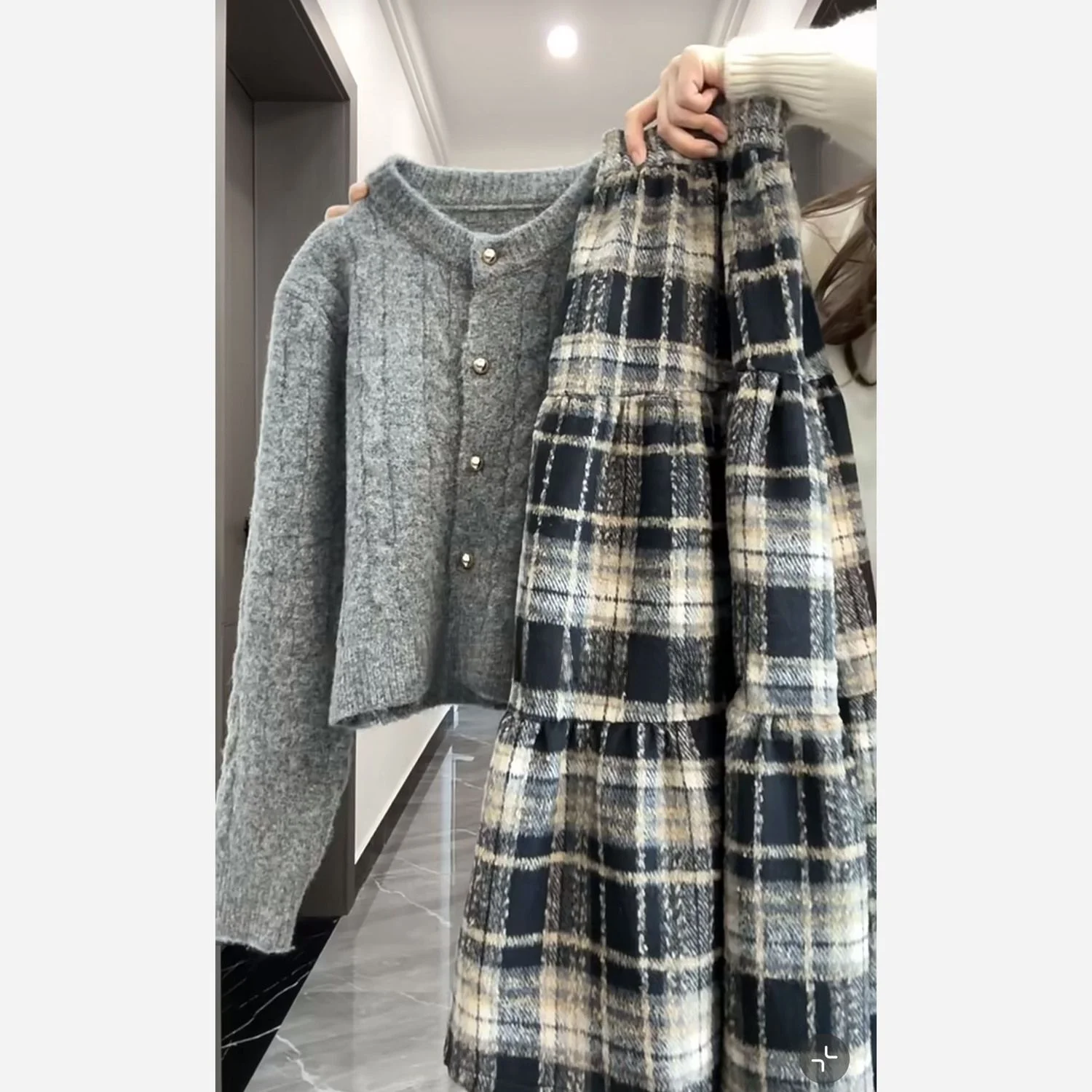 ay Inner Match Herbstkollektion Hochwertiges Koreanisches Zweiteiler-Set mit Offener Strickjacke und Rock für Junge Frauen