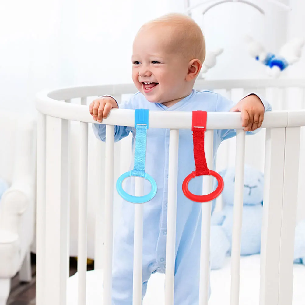 4Pcs Baby Infant Stand Up Pull Rings Crib Hanging Handles Toddler Bed Walking Assist Learning Accessories Baby Crib Pull Ring