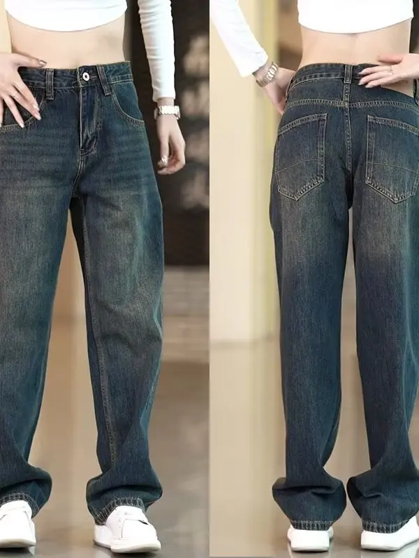 

Американские джинсовые джинсы в стиле ретро, мужские модные свободные повседневные брюки, прямые брюки, осенне-зимнее новое поступление, молодежные джинсы