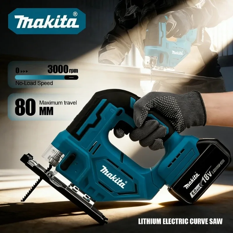 

Аккумуляторный лобзик Makita DJV182, 300 Вт, 0-2700 об/мин, ход 80 мм, ±45° ° Угол резки для работ по обработке дерева, пластика и металла