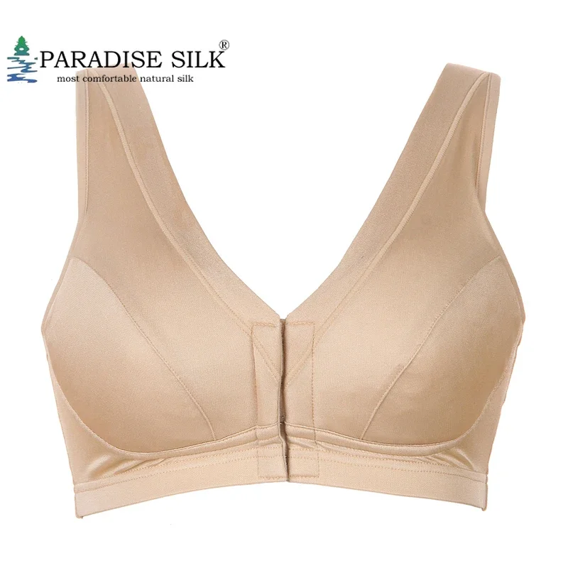 

Women Front Closure Bras 100% Natural Silk Full Cup Bra Buckle Front Lingerie Size L XL XXL