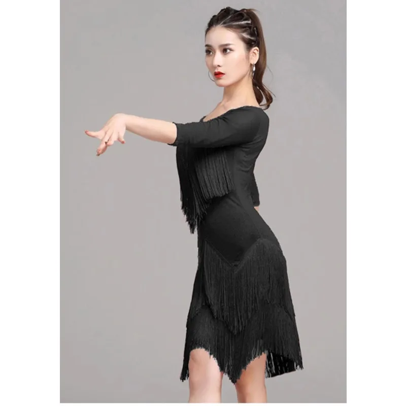 Customized Latin Dance Practice Performance Dress Adult Women\'s Tassel Dress National Standard Dance Competition Dress faldas