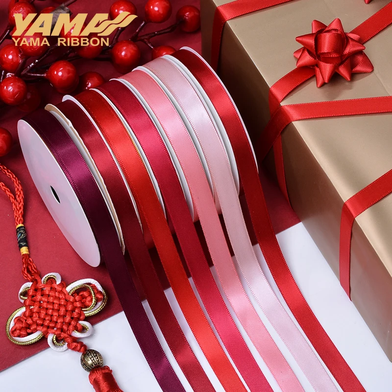 YAMA Double Face Satin Ribbon 6 9 13 16 19 22 mm 100yards Red Pink Series Ribbon for Wedding Decoration Handmade Rose Flowers