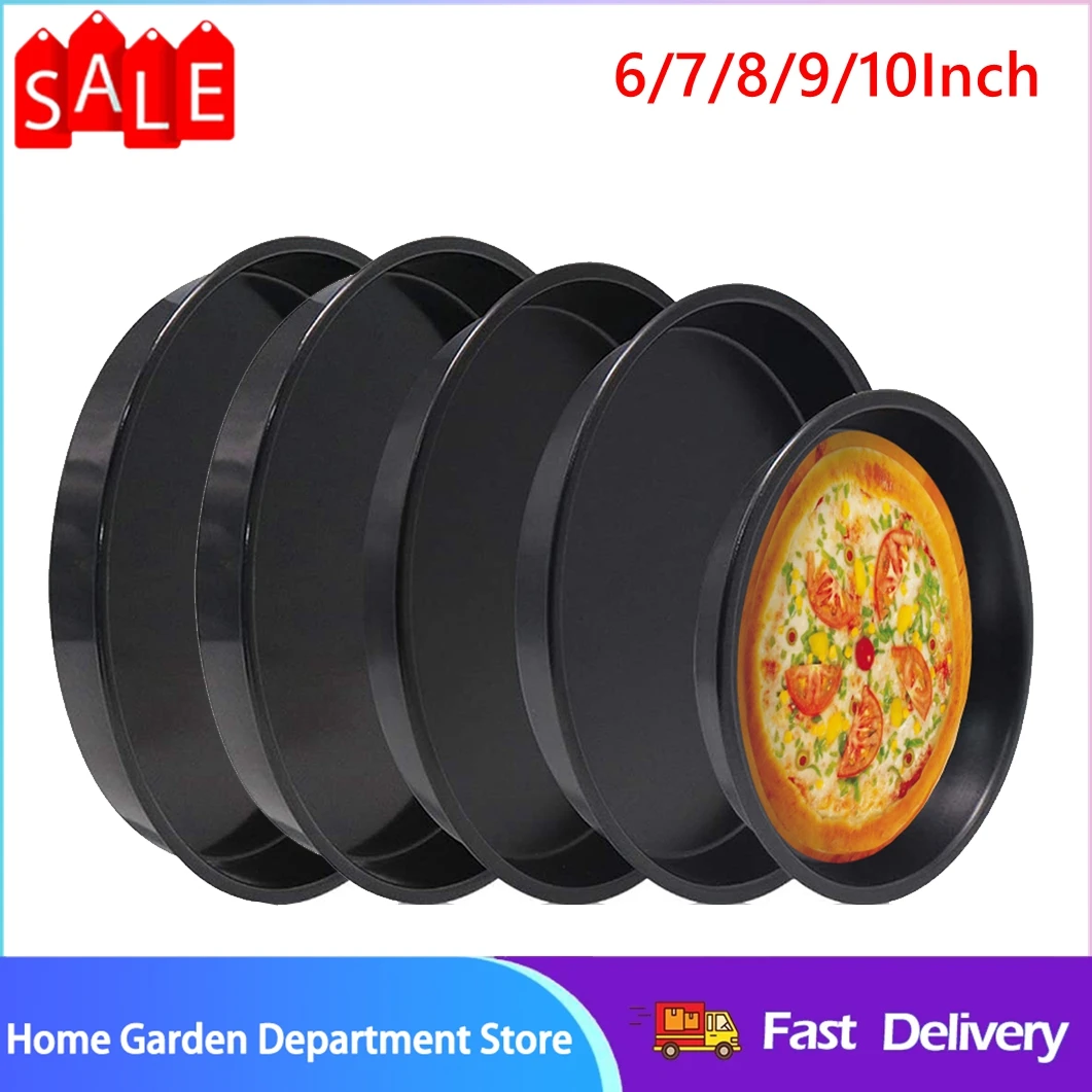 6-10In Non-stick Baking Pan Pizza Pan Black Carbon Steel Baking Pan Pizza Crisping Bacon Mold Microwave Oven Pan Chip Tray Dish