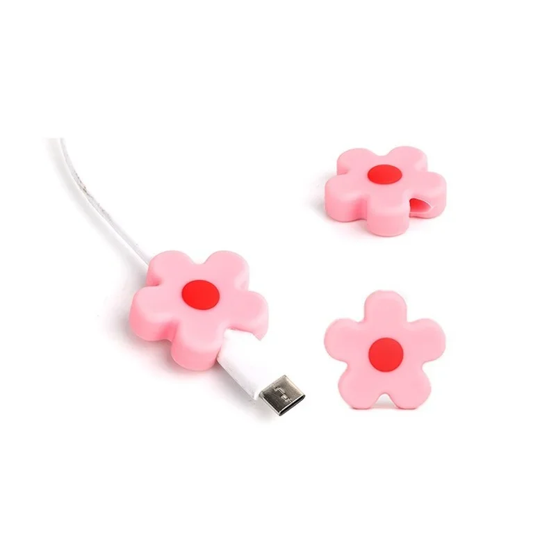 Cute Cartoon Flower cable clip charger Protector Data Line Cord Protective Case Cable Winder Cover for IPhone USB Charging Cable