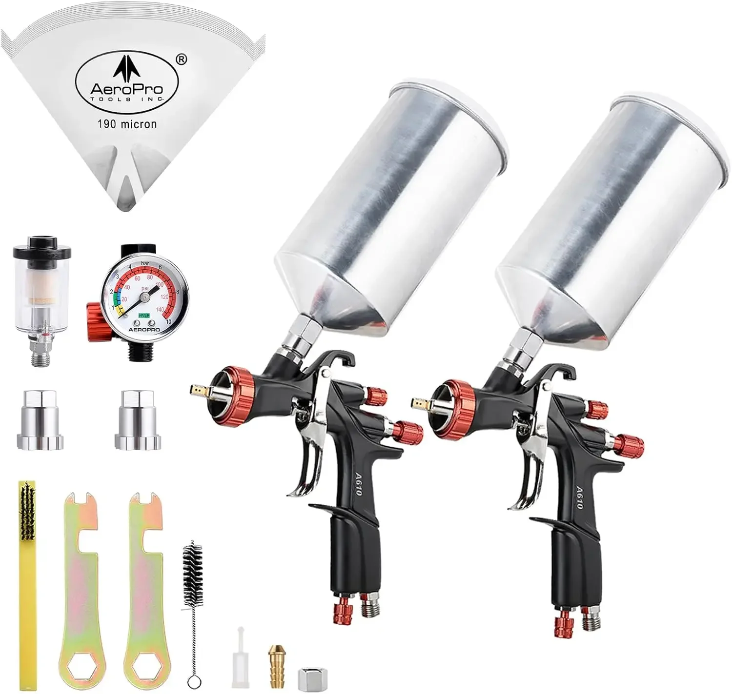 Tools R500 LVLP Double Air Spray Gun Kit with 1000cc Aluminum Cup, A610 Paint Guns Automotive, Car Paint Gun Sprayer, Paint Gun