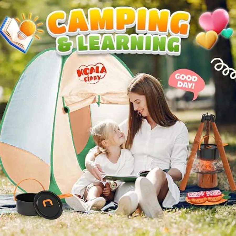 Camping-Set SMILESSKIDDO 41-teiliges Camping-Set für 3–5 Personen mit Pop-Up-Zelt – Spielen im Innen- und Außenbereich, Camping-Spielzeug für Kleinkinder