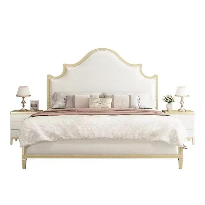

！@2025 French Classic Style Solid Wood King Size Bed Set Modern European Minimalist Soft Bed Painted Finish Soft Bed