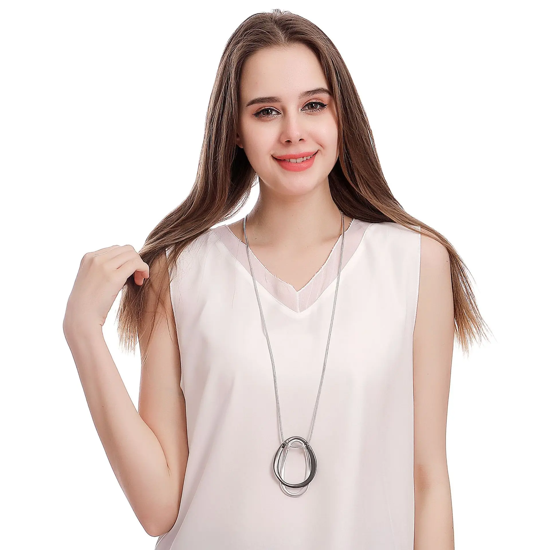 Long Necklace Multilevel Double Plated Vintage Statement Geometric Pendants Women Fashion Jewelry Mujer Kolye Jewelry