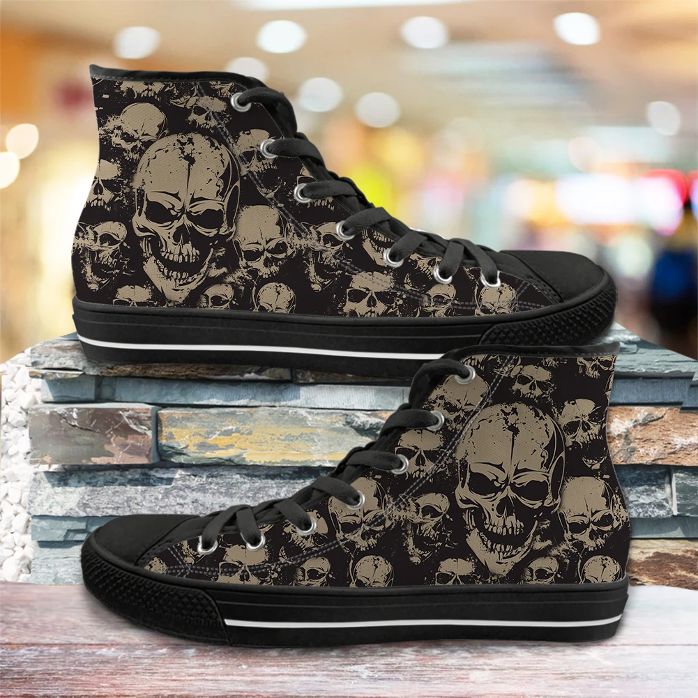 INSTANTARTS Men's Vulcanized Shoes Classic Superstar High Top Canvas Shoes Gothic Skull Print Men Flats Sneakers chaussure homme