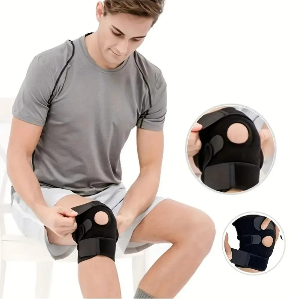 Neoprene Spring Knee Support Brace Fits Up to 154.32LB Breathable Sports Patella Bandage Strap Black Comfortable Sportswear