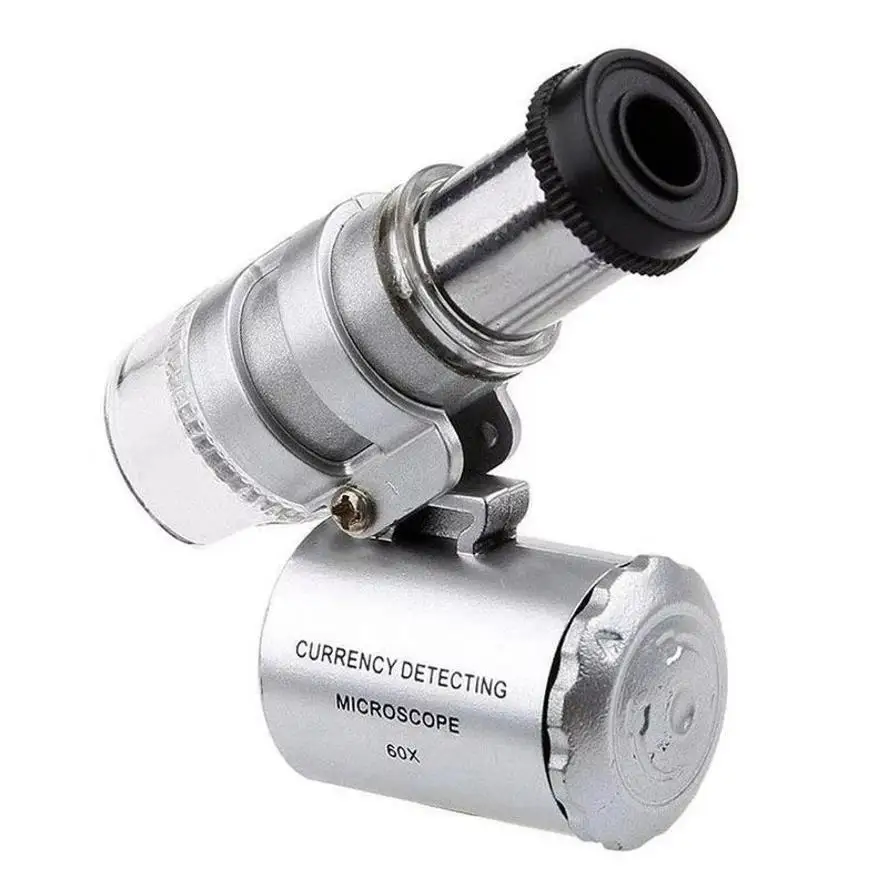 1 Pcs Mini 60X Microscope LED Jewelry Loupe UV Currency Detector Portable Magnifier Magnifying Eye Lens Magnifying Glass Loupe