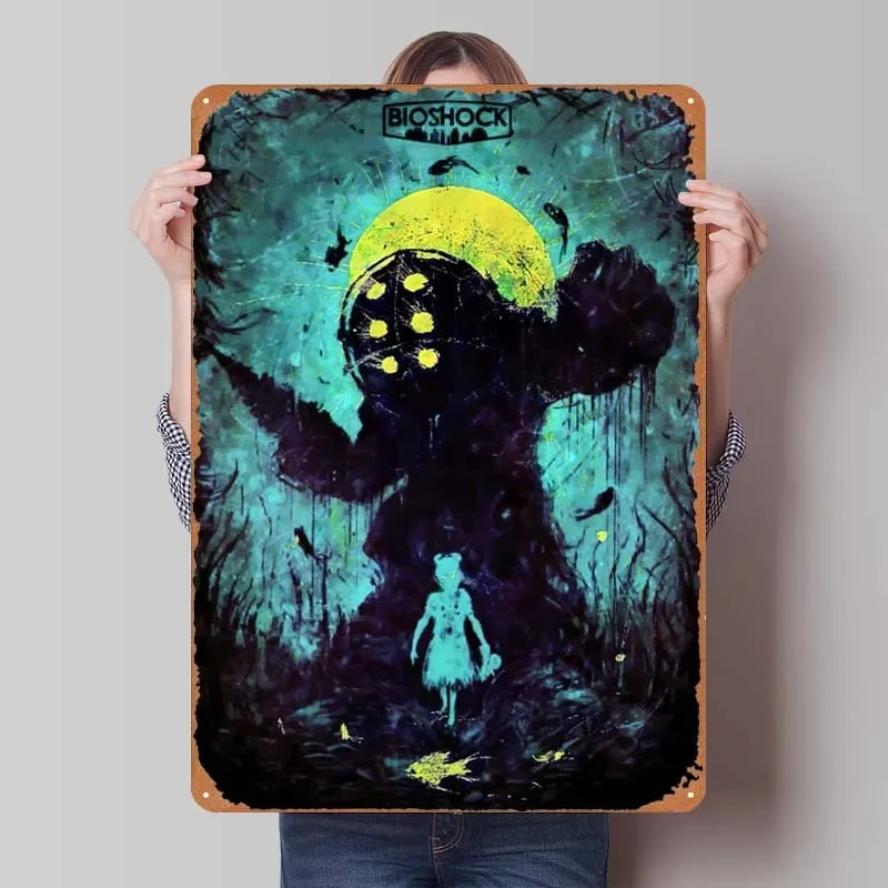 Bioshock Game Poster Wall Art Decor Decoration for Home Sign Retro Metal Tin Signs for Gamer Room Decoration Aesthetics Mural