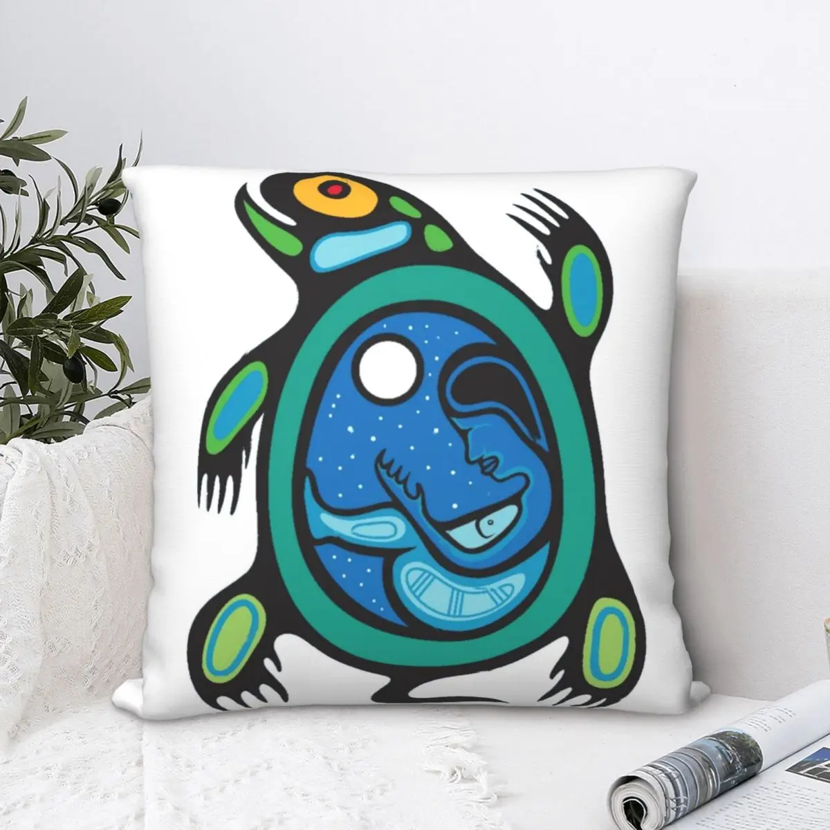

Canadian Aboriginal Turtle Square Pillowcase Polyester Pillow Cover Velvet Cushion Zip Decorative Comfort Throw Pillow for home