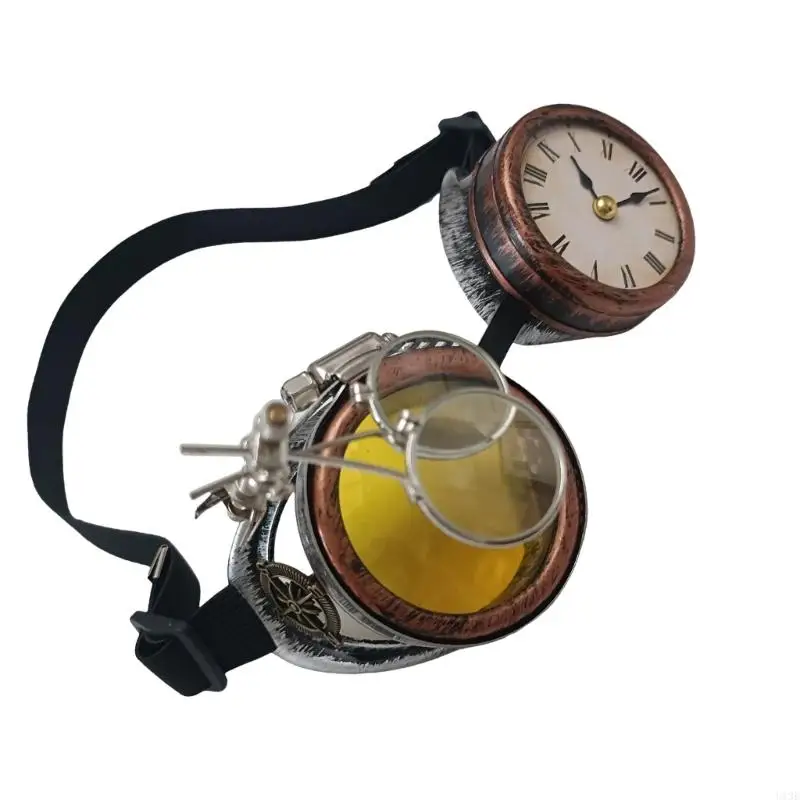 Steampunk Goggles with Clock Victorian Goggles Gothic Glasses Halloween Cosplay Glasses for Festivals Theme Party