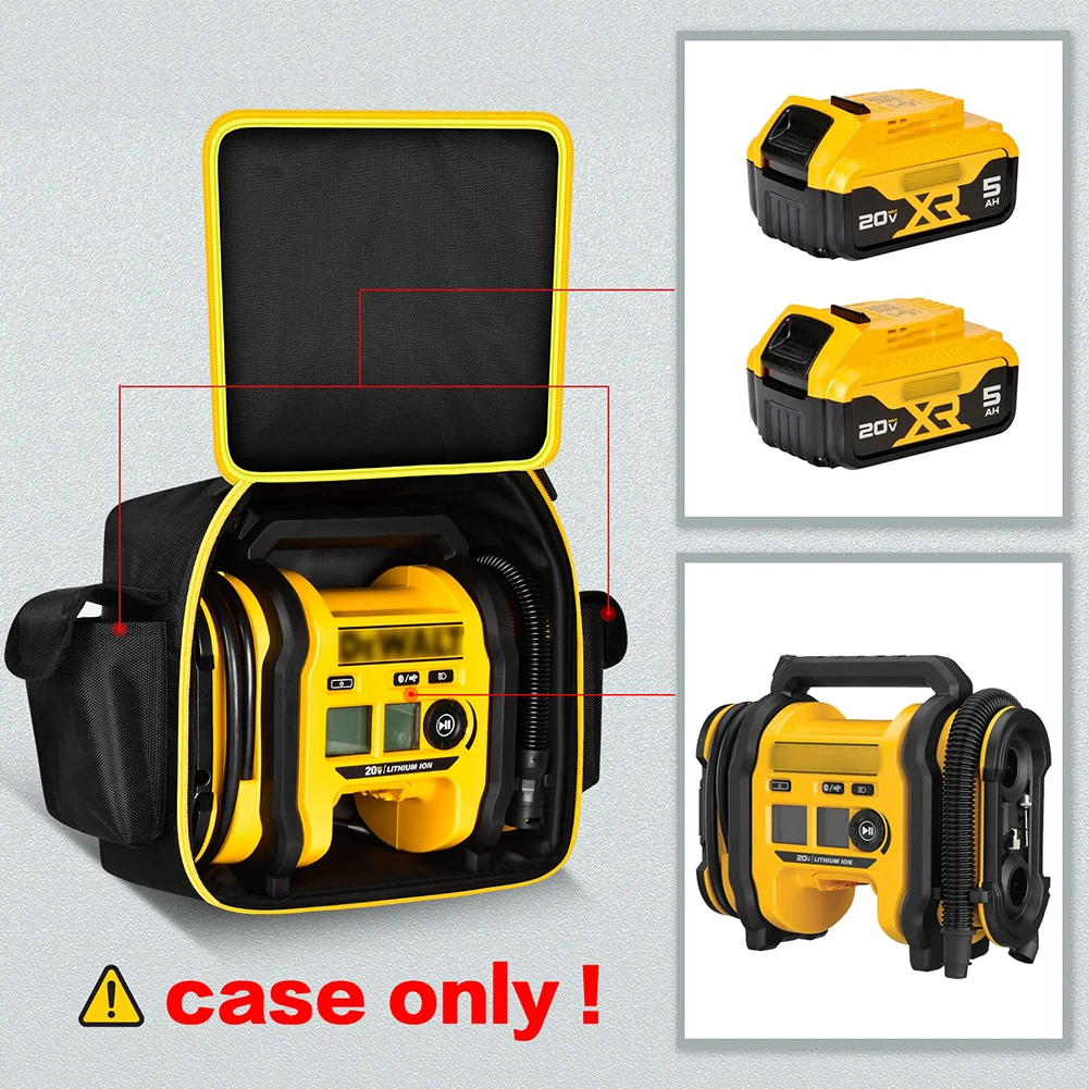 Custodia per borsa per compressore d'aria con tasca Borsa da viaggio Strumenti senza fili Portaoggetti Organizzatore per gonfiatore di pneumatici Dewalt 20V MAX DCC020IB