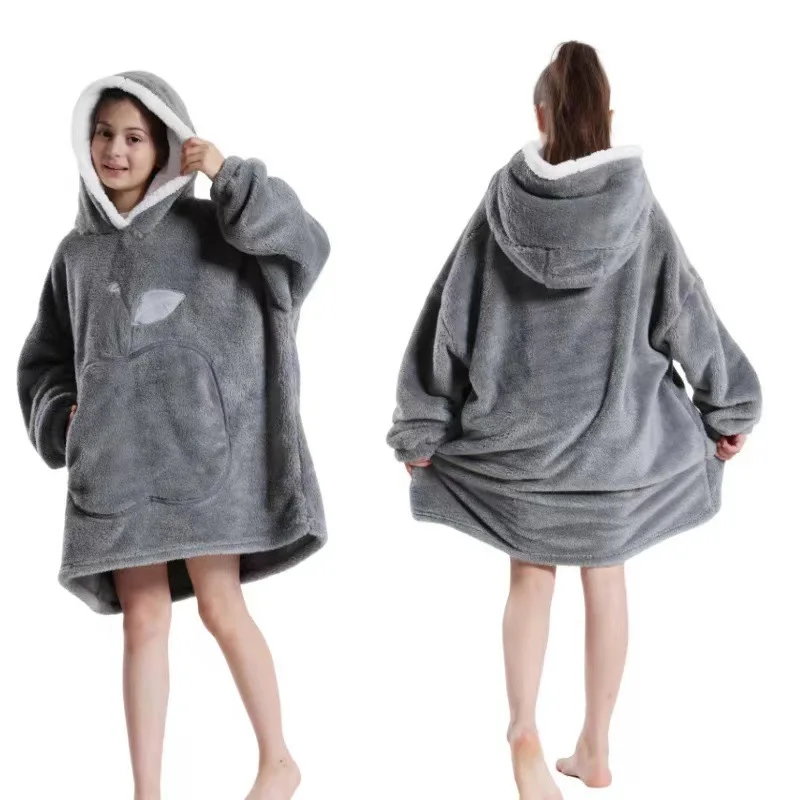 Extra Long Wearable Blankets Winter Flannel Hooded Blanket with Full Sleeves Men Women Cozy Soft Throw Adult TV Blanket