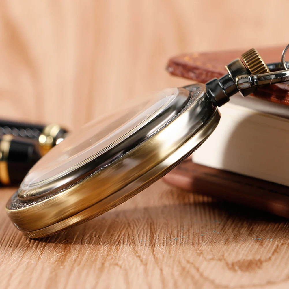 Reloj de bolsillo mecánico de bronce para hombre, pulsera con cadena colgante, números romanos, patrón de árbol de flores, regalo de Navidad Retro