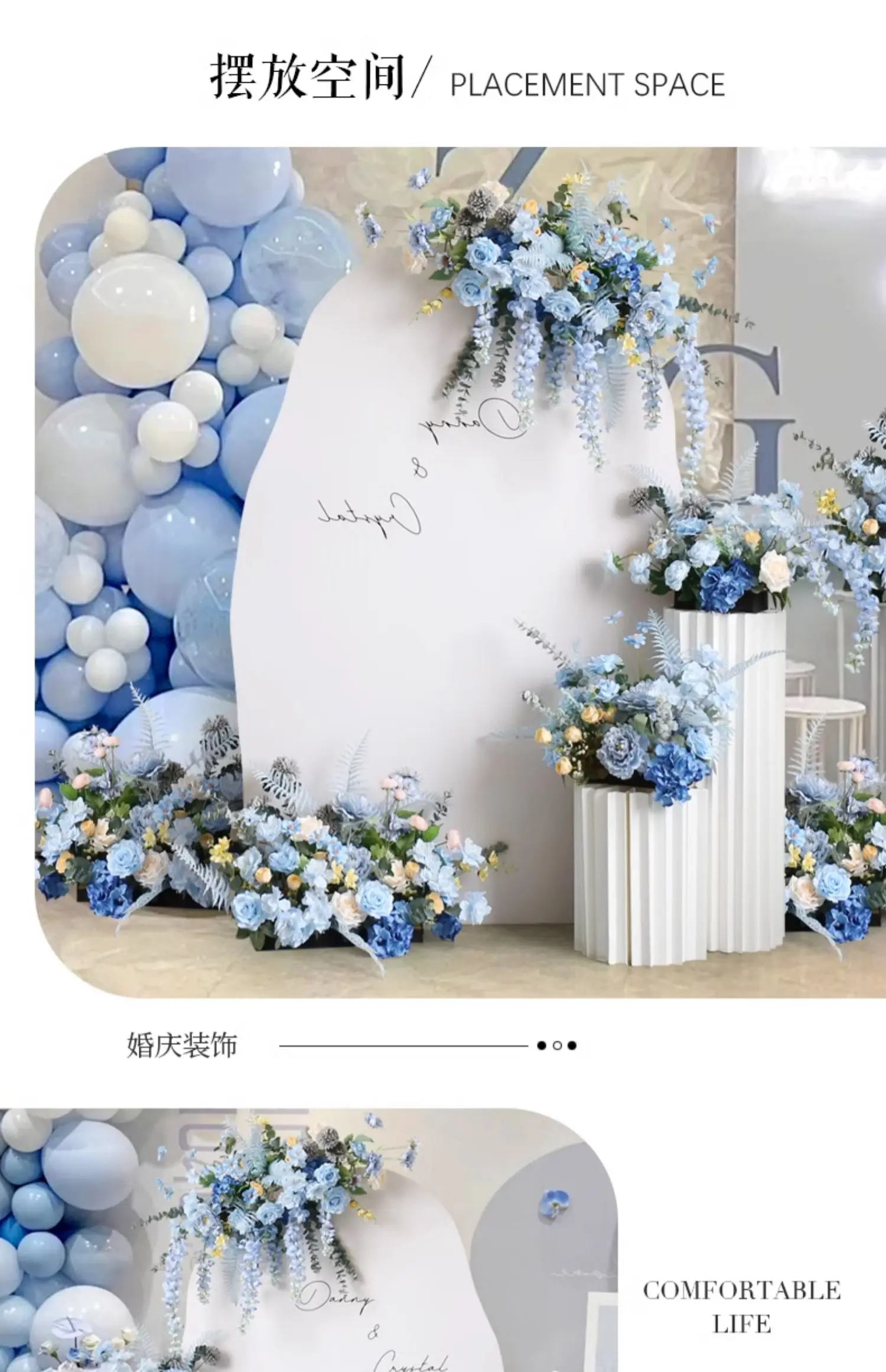 Blaues Künstliches Hochzeitsbogen-Blumen-Set Rosen-Hortensien-Blumenarrangement Hängende Blumen-Kulisse für Zeremonien und Partydekoration – Detail 5