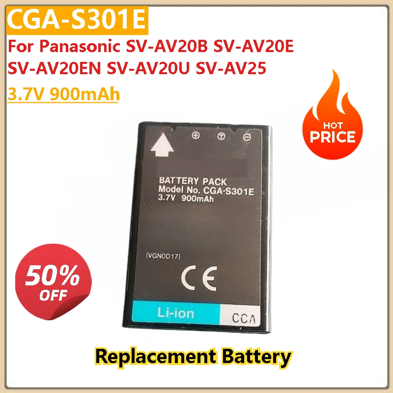 

100% New High Quality 3.7V 900mAh Replacement Battery CGA-S301E for Panasonic SV-AV20B SV-AV20U SV-AV25 SV-AV20E SV-AV20EN