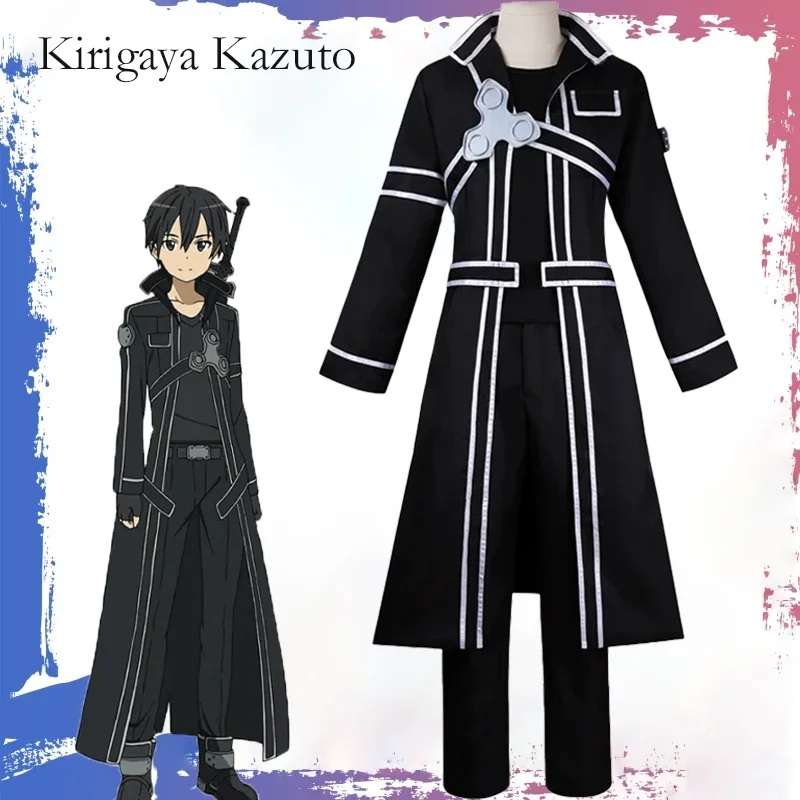 

CosplayAnime Sword Art Online Kirigaya Kazuto Cosplay Costume Kirito Cos Black Uniform Suit Halloween Party Outfits Role Play Cl