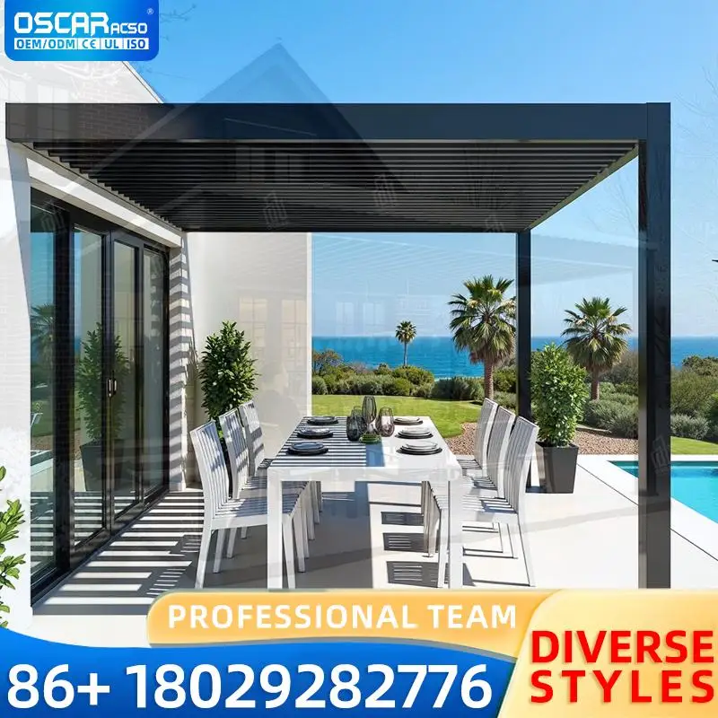 

Retractable Outdoor Bioclimatic Motorized Sunshade Louvered Aluminum Patio Roof for Garden Balcony Terrace pergola