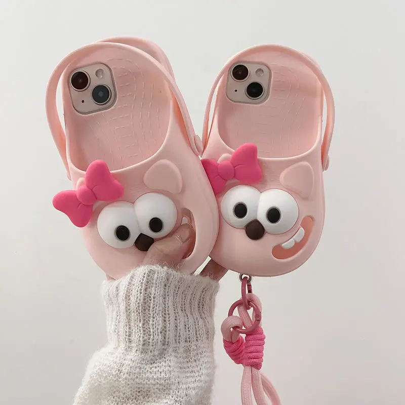 

Чехол для телефона для iphone 15, 14, 13, 12, Pro Max, новинка INS, креативные забавные тапочки для щенков с бантом, мягкий защитный чехол со шнурком