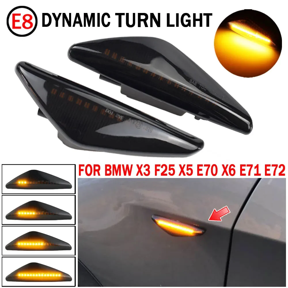 Dynamic Flowing LED Side Marker Turn Signal Light For BMW X5 E70 X6 E71 E72 X3 F25 Sequential Lamp Blinker