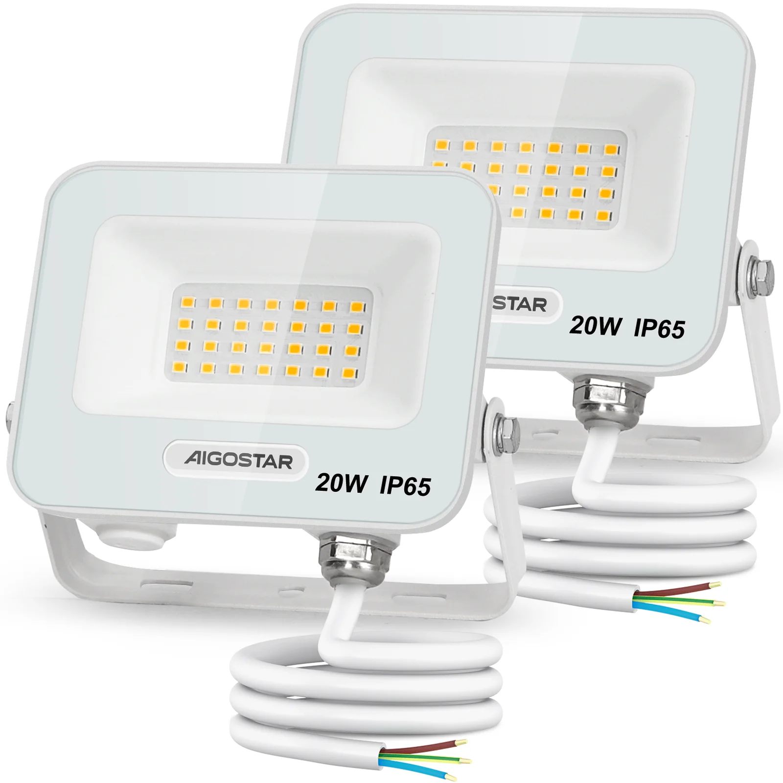 Aigostar Foco LED Exterior 20w, 1650LM Foco Proyector LED, IP65 Impermeable Luz de Seguridad, Natural 4000K Luces led exterior, Para Jardín, Patio, Garaje, Paquete de 2