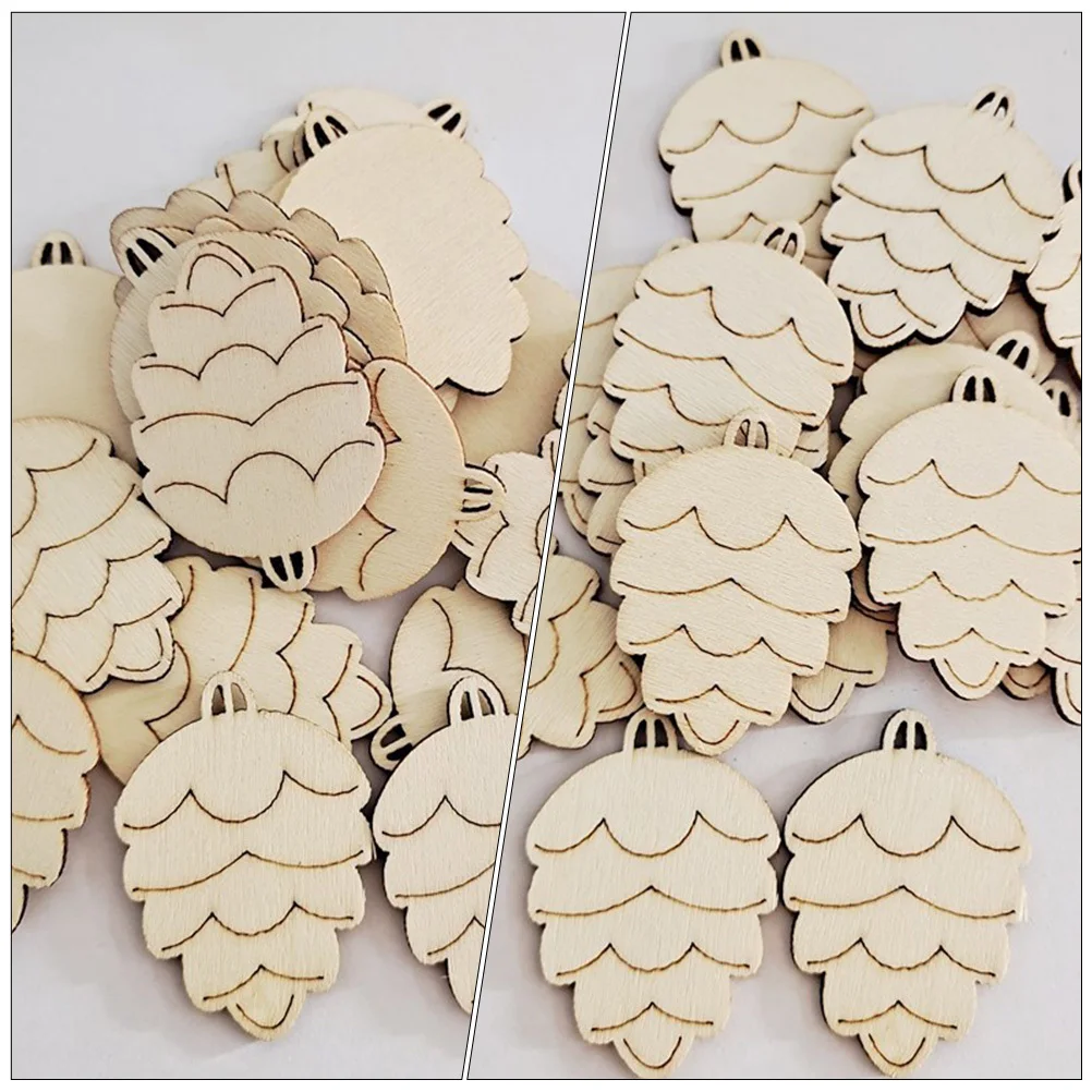 

100Pcs DIY Wooden Chip Xmas Pendants Durable Pine Cone Decor for Party Ornaments Xmas Pendants Pine Cone Chips