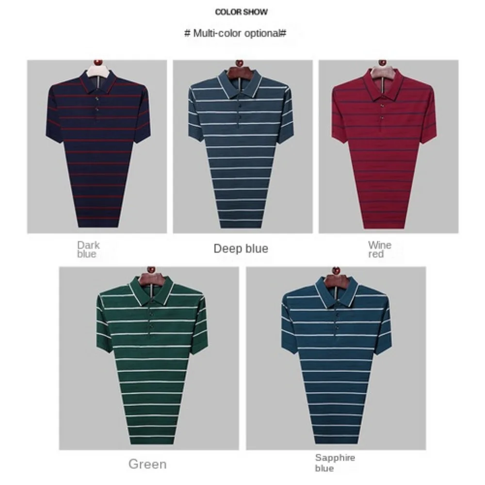 

Men's Basic Stripe Knitted Polo Summer T-Shirt Casual Button-Up Multi-Color Options Regular Fit Comfortable Breathable Top
