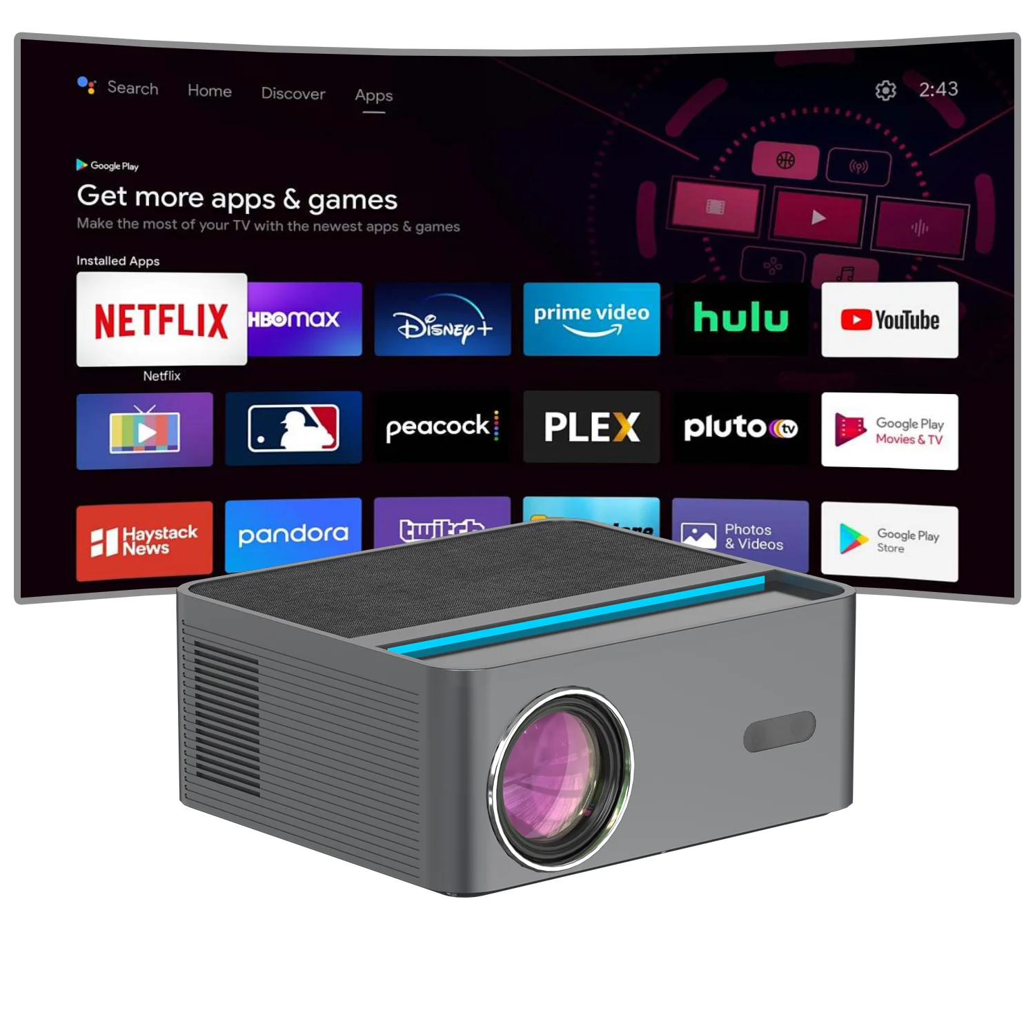 

Android TV Smart Projector 4K Support Auto Focus Keystone WiFi 6 Bluetooth Hi-Res Audio HDR10+ Home Theater Projector