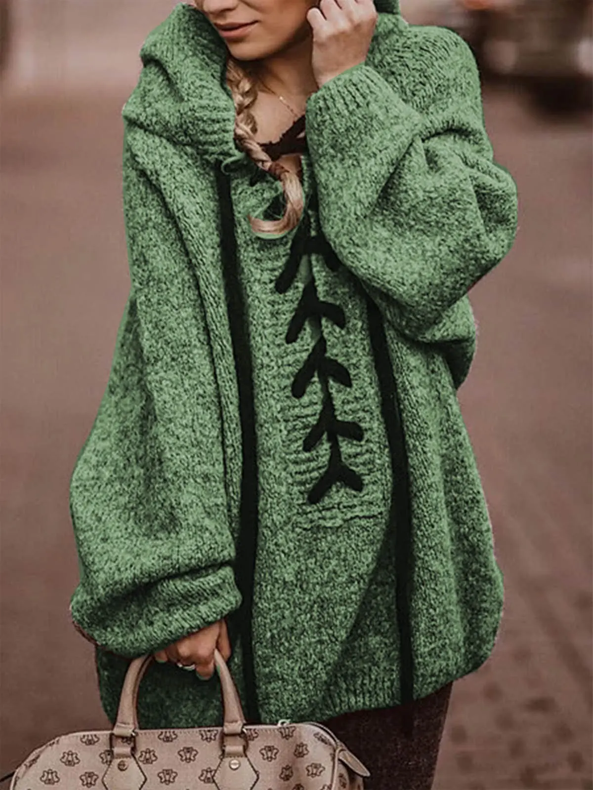 Oversize Tie Rope Pullover Loose Warmth Thick Sweater Women Autumn And Winter Jersey Long Casual O-neck Strong Women's Clothing